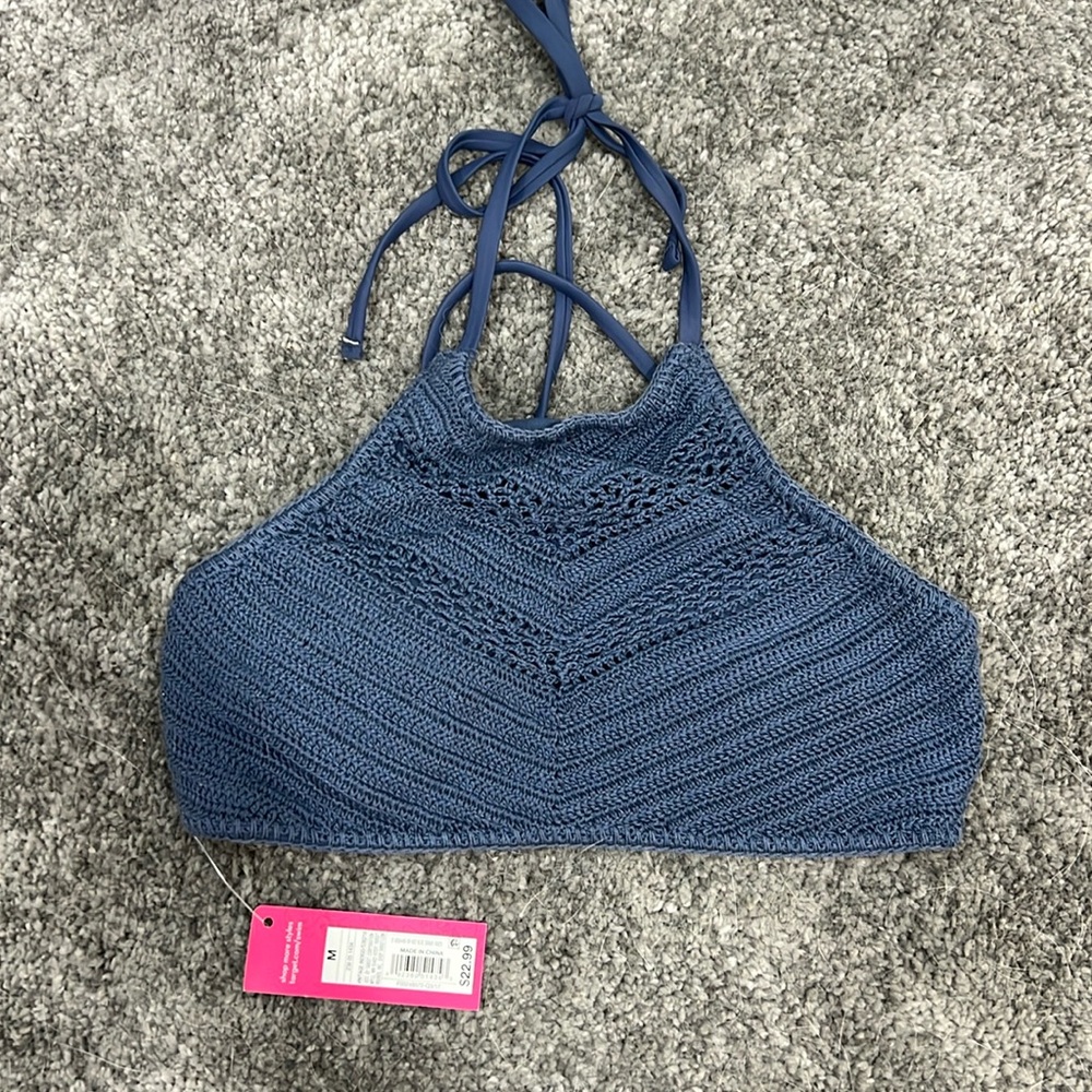 NWT Xhilaration Target Brand Crochet High Neck Blue Swim Top Size Medium
